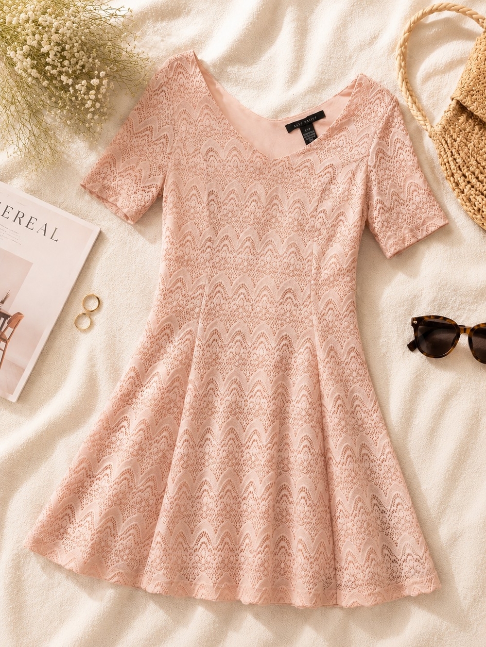 Suzy Shier Pink Lace Fit-and-Flare Dress
